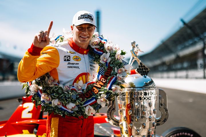 Josef Newgarden drinks milk, relief with Indy 500 triumph